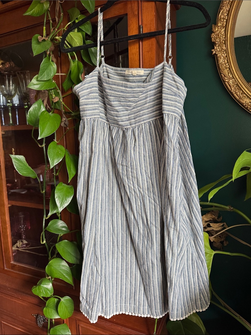 Copper Key Blue and White Striped Spaghetti Strap Mini Dress